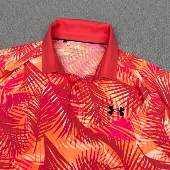 Under Armour Iso Chill Polo Shirt Mens L Pink Floral Performance Golf Stretch - Picture 3 of 6